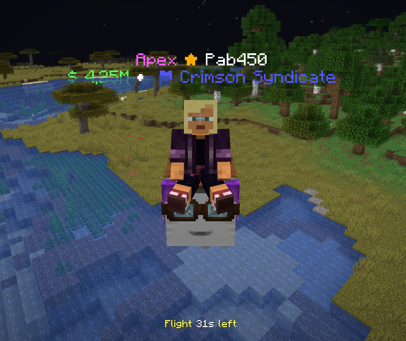 A player riding the small purple happy ghast