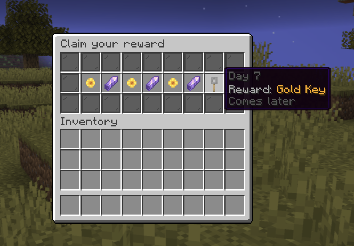 The daily login reward menu that opens automatically on join