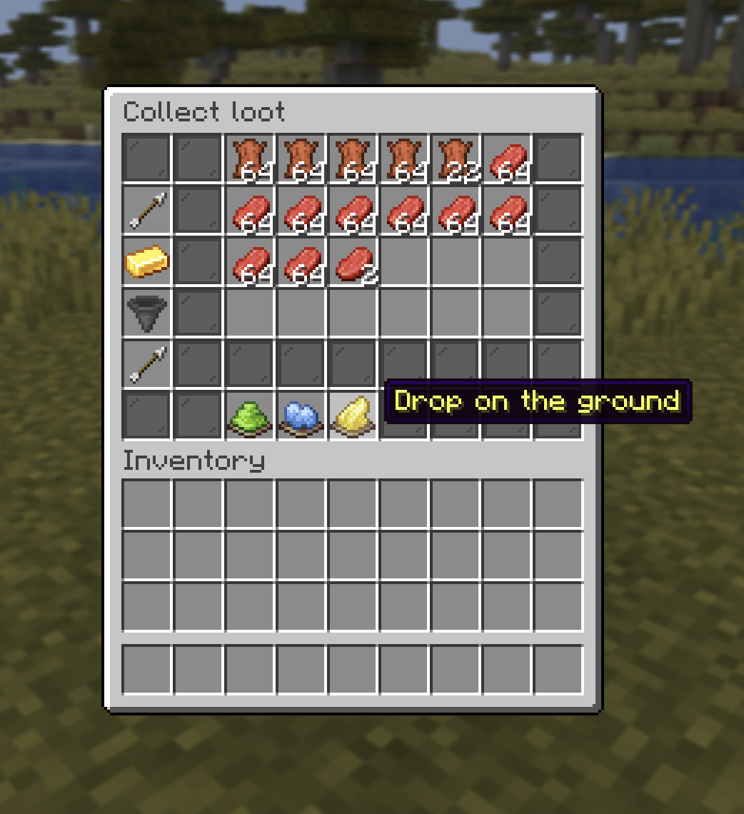 The spawner Collect loot tab with the vault grid and the three action buttons